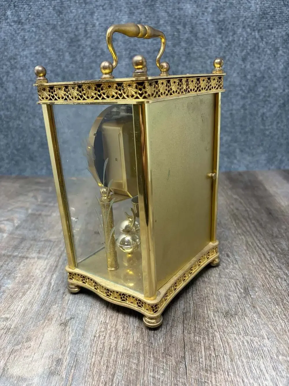 Haller Quartz Anniversary Mantel Clock Rotating Pendulum Glass brass W. Germany